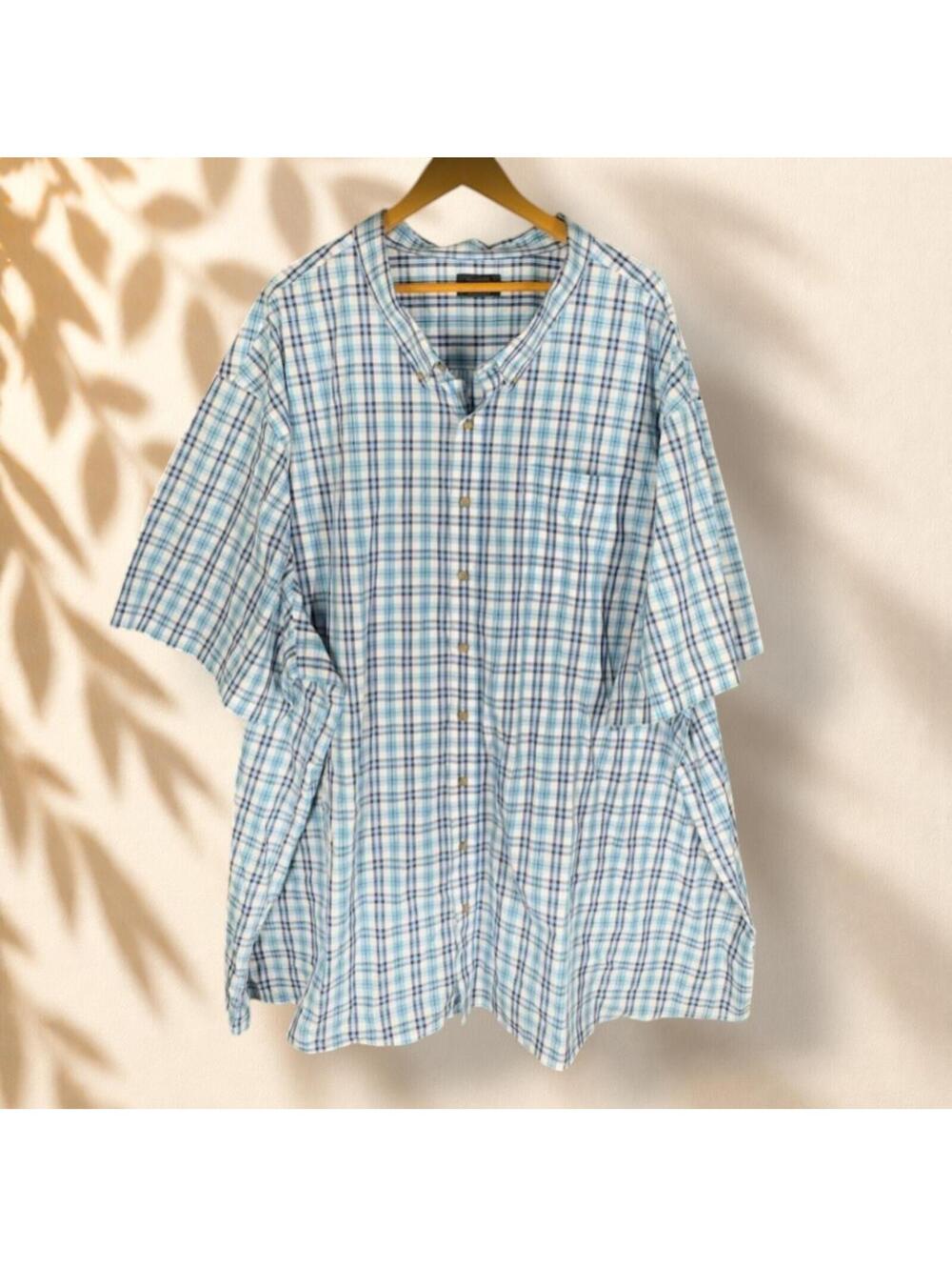 Harbor Bay Shirt Men 6XL Big Blue Plaid Button Up Collared Short Sleeve Pockets - Picture 1 of 7